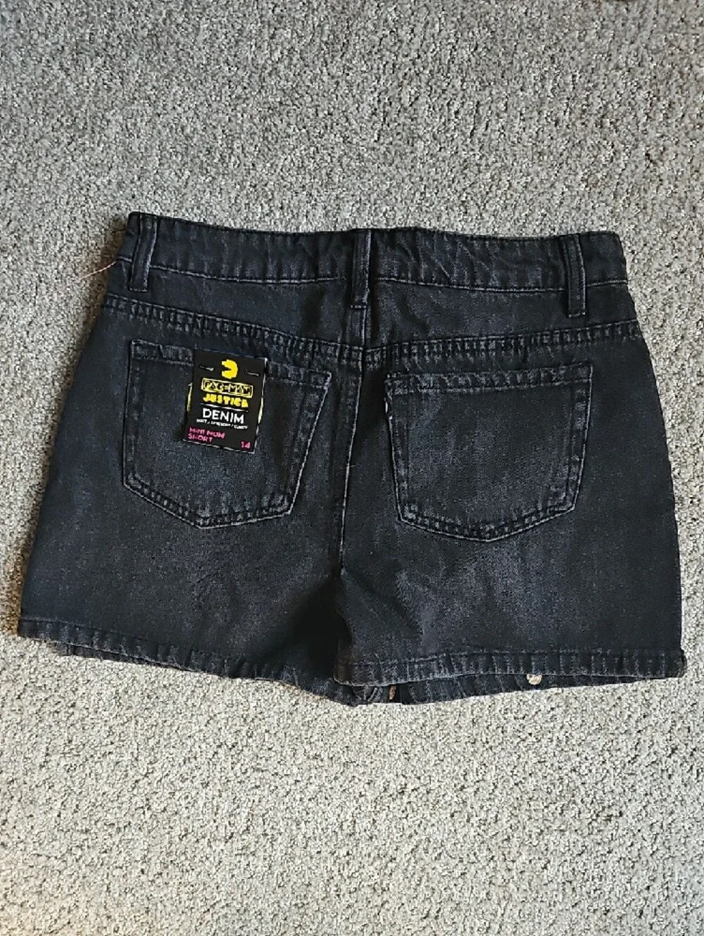 Girls Justice Black Denim Shorts with Multicolor Arcade Pacman Print New!